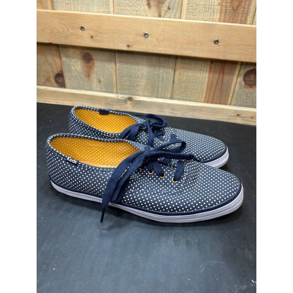 Keds Womens Navy & White Polka Dot Canvas Sneakers Size 7.5 Casual Lace-Up Shoes